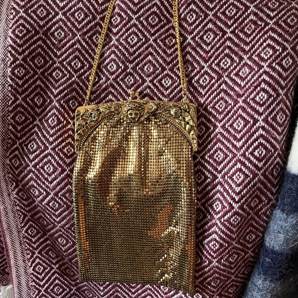 Vintage Whiting and Davis Face Flower Mesh Gold Purse Shoulder Bag Rare Chain - Picture 2 of 16